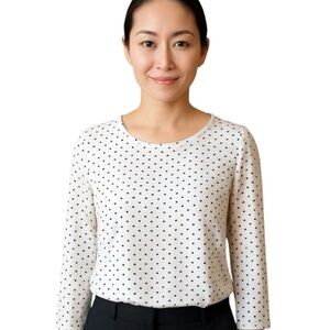 Monk & Lou Small Off White High Low Blouse Office Professional Cuffed Sleeves